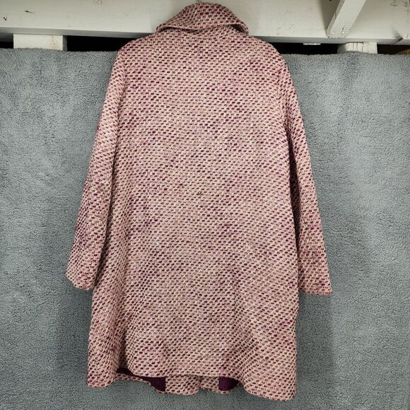 DKNY Women's Size 14 Wool Blend Long Coat Jacket Pink Multi-Color Button Closure - Picture 9 of 14